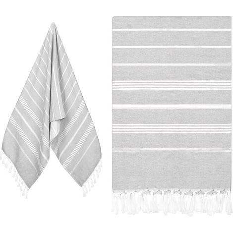Serviette de Plage,180 90CM,Drap de Plage Grande, Coton - Légère, Douce et absorbante,Plage pour Plage,Voyage,Sauna,Gris Clair (1/5)