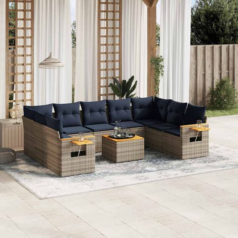 vidaXL Salon de jardin 10 pcs avec coussins gris résine tressée (1/5)