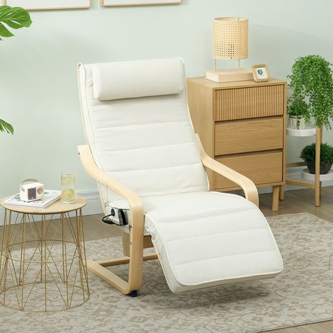 Fauteuil de salon fauteuil relax massant et chauffant dossier haut, appui-tête et repose-pieds, 67 x 95 x 101 cm, crème