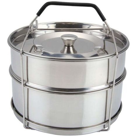 Sacs de cuisson vapeur empilables, sacs de cuisson vapeur double paroi en acier inoxydable, poignées et couvercles, accessoires pour autocuiseurs 6/8 litres pour la cuisson au four (1/4)