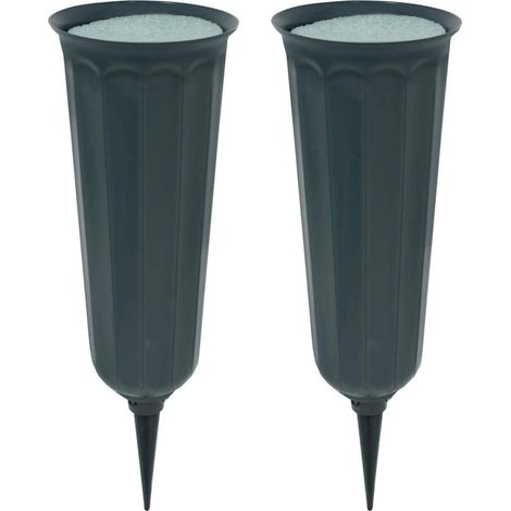 BEBUSINGOTO Juego de 2 jarrones funerarios con pinchos, jarrones de plástico para flores, decoración para tumbas, portaflores funerario, jarrones florales conmemorativos (verde) (1/5)