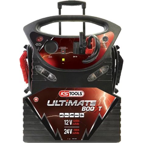 Kstools – Booster de démarrage 12/24V – Courant de pointe 6200A – Protection électronique contre inversion polarité – Longueur câble 1,65m
