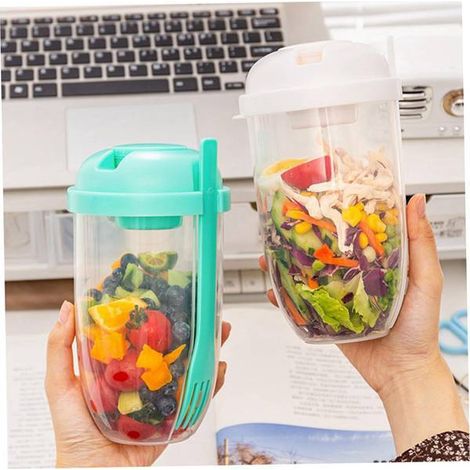 1 couleur : blanc Matériau : PP Coupe à salade pour le petit-déjeuner, bocal Mason avec cuillère et couvercle, pot à yaourt, verre à lait, portable.