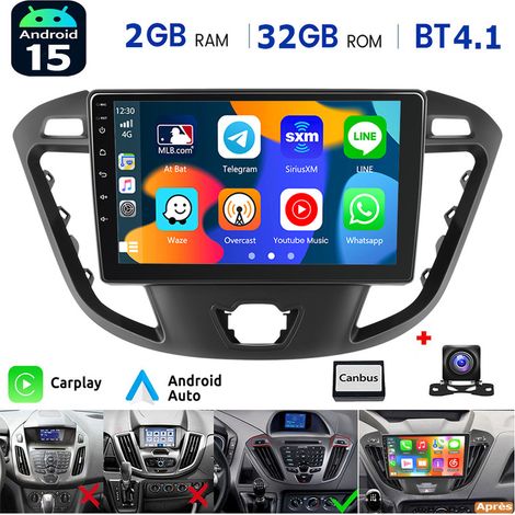 Autoradio Android 14 GPS FM RDS + Caméra pour Ford Transit Custom 2012-2021 - 1+32G CAM