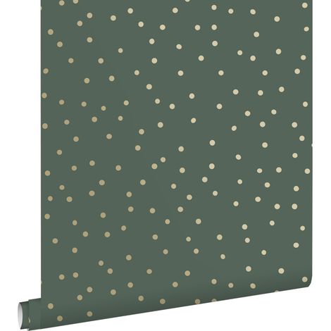 papier peint à motif de petits points vert foncé et or - ESTAhome (1/5)