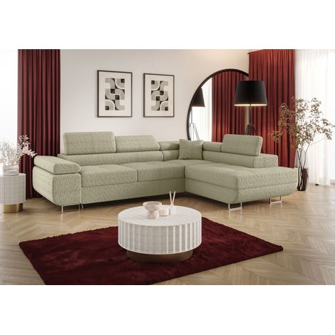 Ecksofa Schlafsofa Sofa MONARO Stoff Quelle Latte Ottomane Rechts (1/3)
