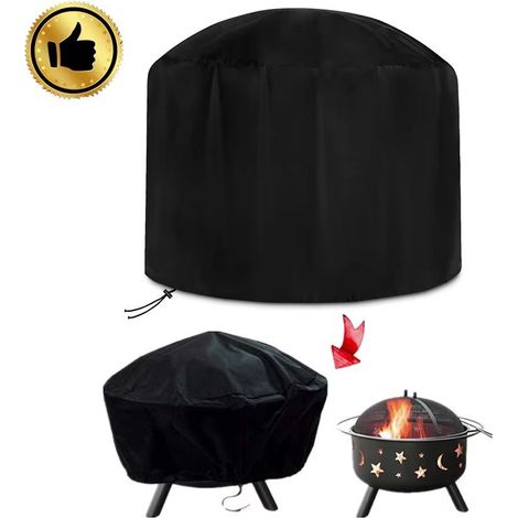 Schutzhülle für runde Feuerstelle, 122 x 45 cm, wasserdichte Grillabdeckung aus 210D Oxford-Gewebe, schwarz