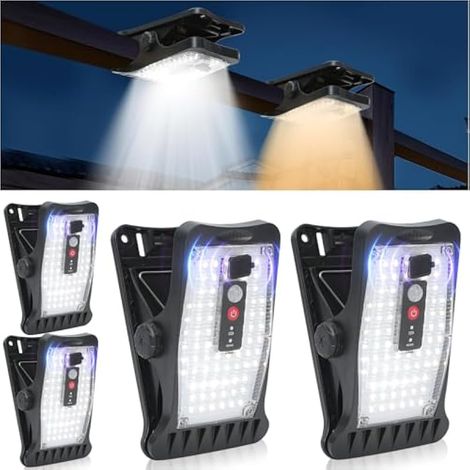 Lampes solaires pour extérieur, 4 pièces de lampes solaires avec clip avec détecteur de mouvement, 70 LED, 3 températures de couleur, USB et télécommande, lampe solaire étanche pour clôture (1/3)