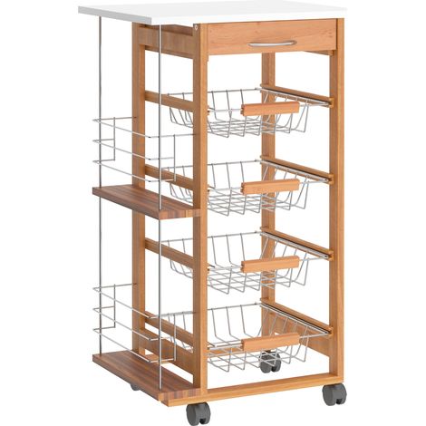 Carrello da Cucina 1 Cassetto 4 Cestelli 47x37x83 cm in Legno Marrone (1/5)