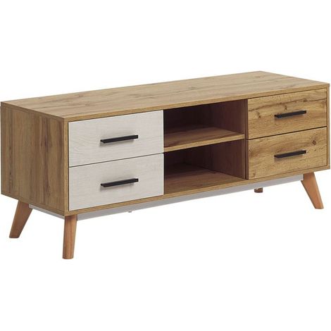 Mobile TV in Legno Chiaro e Bianco per TV fino a 55ʺ con 4 cassetti Florida
