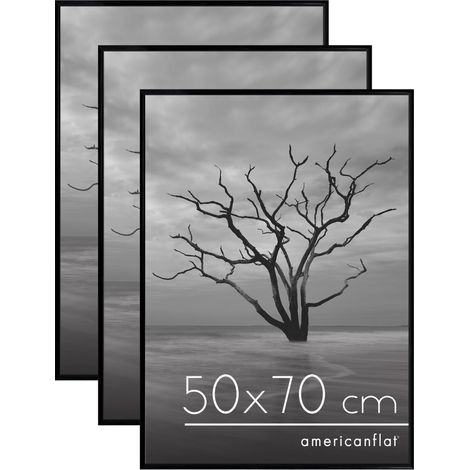 Cadre Photo 50x70 cm Noir - Cadre 70x50 cm avec Encadrement Fin et Plexi Poli - Matériel de Suspension Intégré pour Mur - Suspension Horizontale ou Verticale - Lot de 3 (1/5)