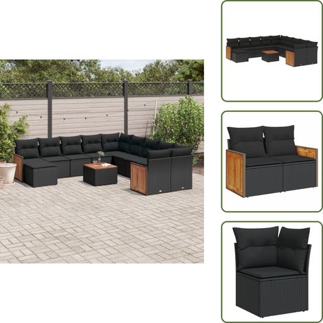 The Living Store 12-tlg. Garten-Sofagarnitur mit Kissen Schwarz Poly Rattan - Gartenmöbel - Outdoor Möbel - Rattan Gartenmöbel - PE-Rattan - Esstisch Set (1/5)