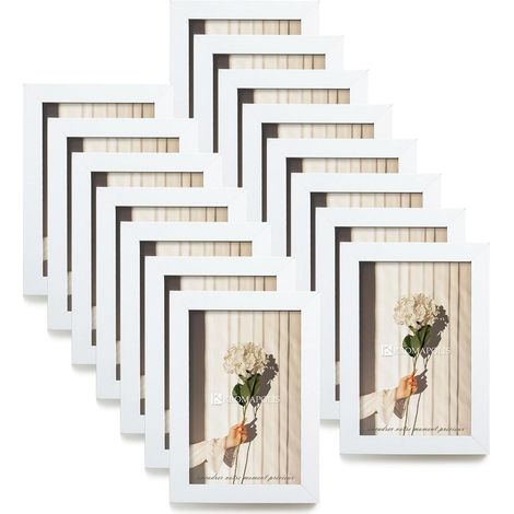 Bilderrahmen MDF Acrylglas Drehverschluss Rückwand 10x15 cm weiß 15x (1/5)