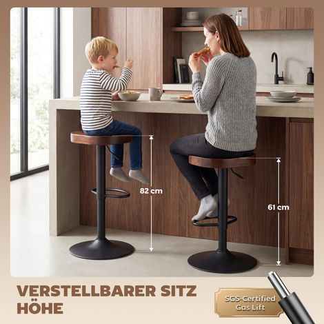 Lot de 2 tabourets de comptoir rotatifs ajustables, siège en selle bois d'orme brun foncé (1/4)