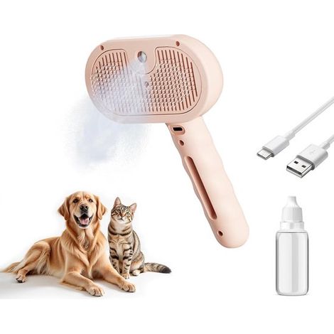 Spazzola a vapore 3 in 1 per animali domestici - Rimuove il pelo morto e i nodi - Con funzione spray d'acqua, adatta sia ad animali a pelo lungo che a pelo corto - Perfetta per cani e gatti (rosa)