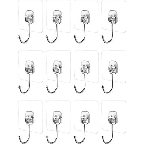 16 crochets adhésifs extra-résistants, 15 kg max., transparents et de grande taille. Idéal pour la cuisine et la salle de bain. (1/5)