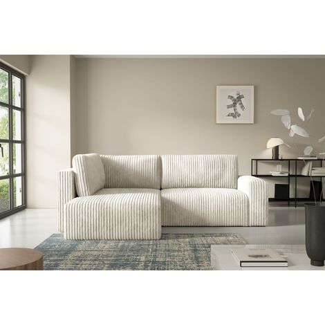 Ecksofa mit Schlaffunktion NATALIA XL in Stoff Tilia Creme Ottomane Links