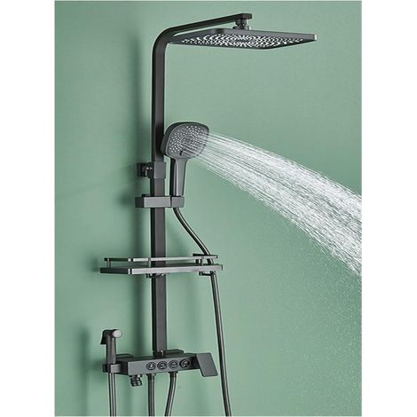 Ensemble de douche mitigeur thermostatique intelli Ensemble de robinet de douche thermostatique LCD gris noir affichage de la température robinet de baignoire pluie avec étagère de salle de bain élect (1/5)