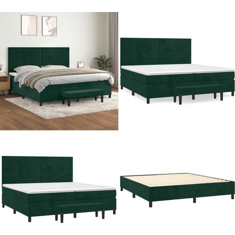 Cama box spring con colchón terciopelo verde oscuro 200x200 cm - Colchón de muelles - Cama de muelles