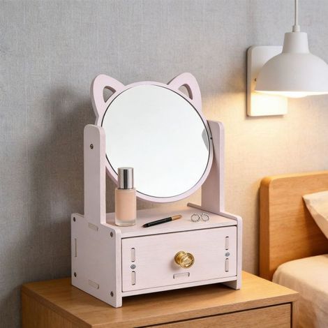 Boîte De Rangement Pour Miroir De Maquillage - Miroir Rond Haute Définition Avec Tiroir Coulissant - Pour Salle De Bain Chambre Dressing - 26x16 7x12 7 Cm (1/5)