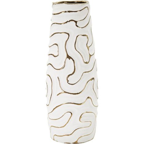 Vaso Lia alto in ceramica bianca con decori oro