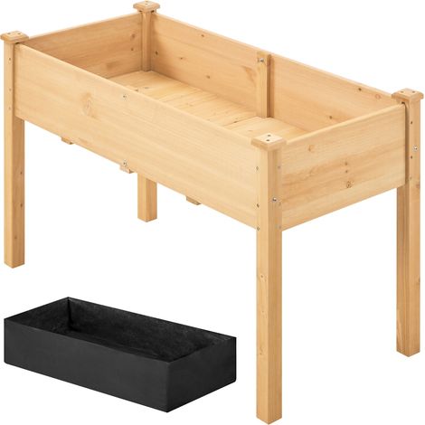 Homevive Jardinera Elevada de Madera de Abeto Cama de Cultivo con Forro Drenaje para Plantas Verduras Flores Hierbas Marrón Claro