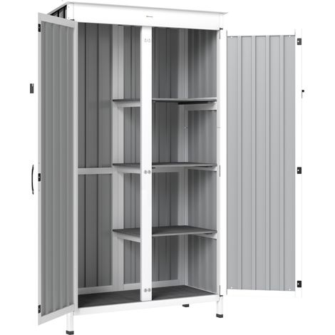 Armoire de Jardin Birkenfeld Rangement Étanche Bois Acier Noir Blanc 94x43x166 cm (1/5)
