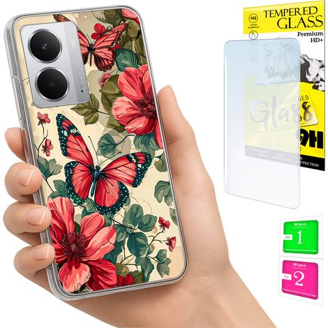 Coque pour Realme 14 5G / 14T 5G, coque arrière papillon avec protection en verre 9H et motif photo. (1/5)