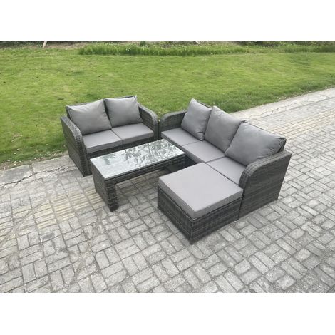 Fimous Ensembles de salon de jardin avec Table basse rectangulaire Grand tabouret Gris foncé mixte (1/5)