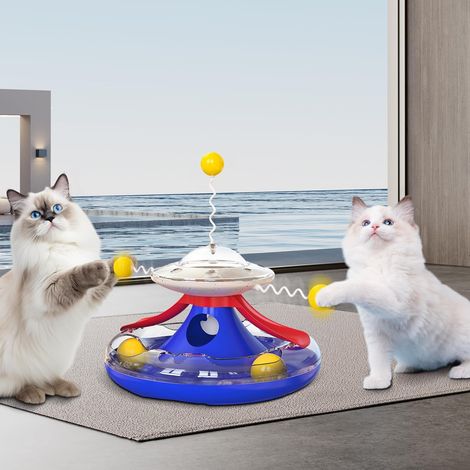 Jouet pour chat avec plaque tournante et distributeur automatique de nourriture, distributeur de friandises interactif, pour l'entraînement amusant du chat, jouet mobile contre l'ennui (1/5)
