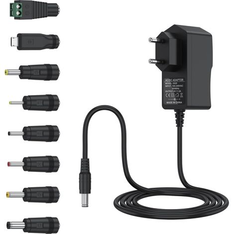 Adaptateur Secteur 5V 2A Chargeur AC220V 230V à DC5V 2000mA 1500mA 1000mA 500mA Pilote d'alimentation 8 adaptateurs de Prise CC Convertisseur 5 Volts AC DC sans Fil (Noir) (1/5)