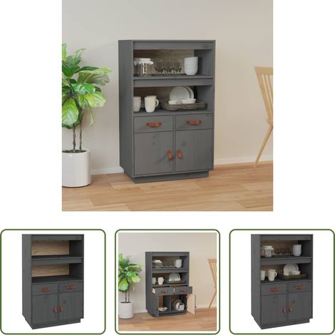 Kiefer Holz - Highboard Grau 67x40x108,5 cm Massivholz Kiefer (1/5)