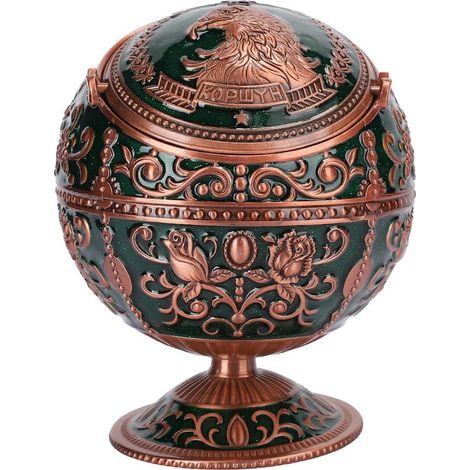 Cendrier rétro globe avec couvercle en alliage de zinc, motif oiseau vert innovant, objet artisanal cadeau (1/5)