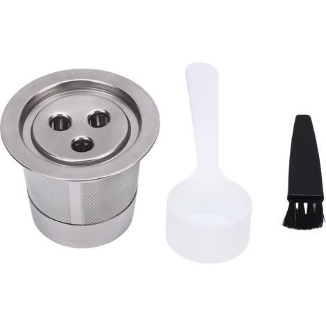 Kit de brosse à capsules de café rechargeable, cuillère, adapté à la double Machine à brasser, dosette réutilisable en acier inoxydable à 3 trous (1/5)