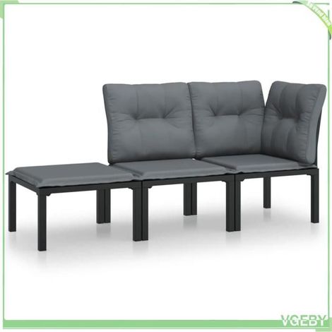 Salon de jardin 3 pcs - FAFEICY - 3187740 - Résine tressée noir/gris - Cadre acier peint - Coussins rembourrés (1/5)