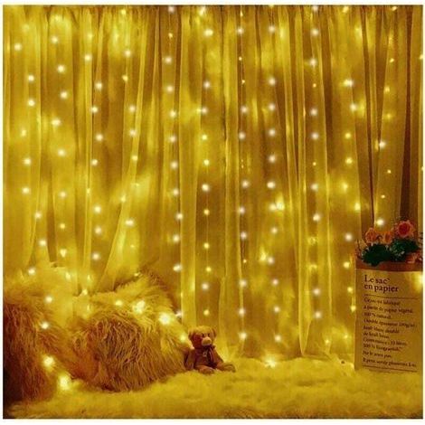 3 m x 3 m LED-Lichterkette, 8 warmweiße Lichtmodi, Fensterdekoration, Weihnachten, Hochzeit, Geburtstag, Zuhause, Terrasse, LED-Lichtervorhang (1/4)