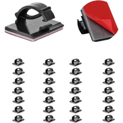 Lot de 30 attaches adhésives 3M noires et résistantes pour câbles, organiseur de câbles réglable pour bureau, maison, TV, chargeur, voiture et PC. (1/4)