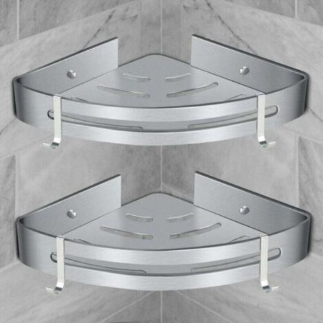 Estante triangular adhesivo de aluminio para esquina de ducha - Cesta de almacenamiento de pared para baño - Práctico soporte para champú - Juego de 2 - KZQ