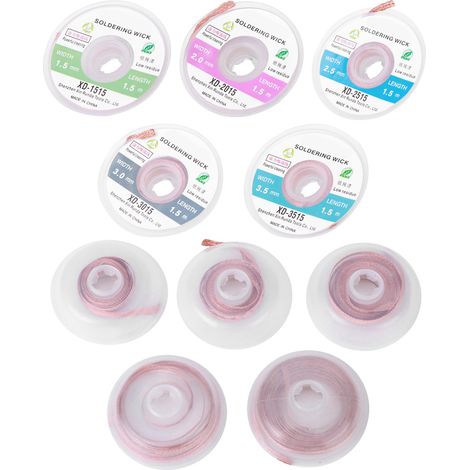 2er-Set Entlötlitze zum Entlöten von Kabeln, rückstandsarm, keine Reinigung erforderlich, 1,5 mm, 2 mm, 2,5 mm, 3 mm, 3,5 mm (1/5)