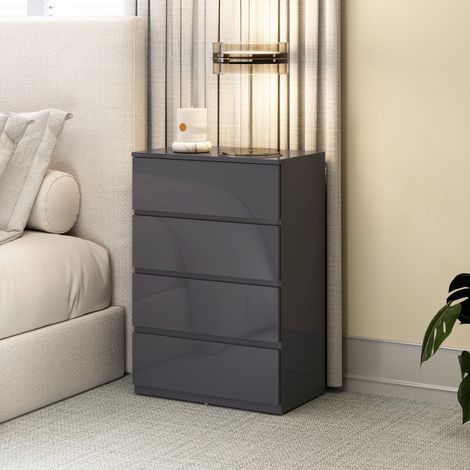 Kommode mit 4 Schubladen, Hochglanz-Aufbewahrungseinheit, Schubladen mit Soft-Close-Funktion, 55 x 34 x 80 cm, grau