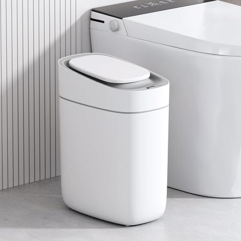 Automatic Bathroom Trash Can with Lid 9L Slim Plastic Trash Can Waterproof Motion Sensor Trash Can for Bedroom Living Room Narrow Space (1/5)