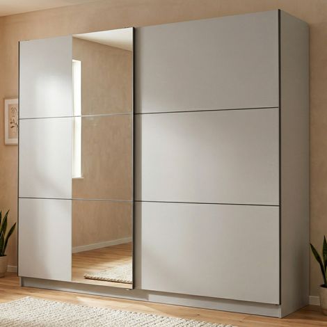 Armario grande Sorgono, ropero de dormitorio con perchero, 8 estantes, apertura corredera, 237x210h cm blanco mate (1/5)