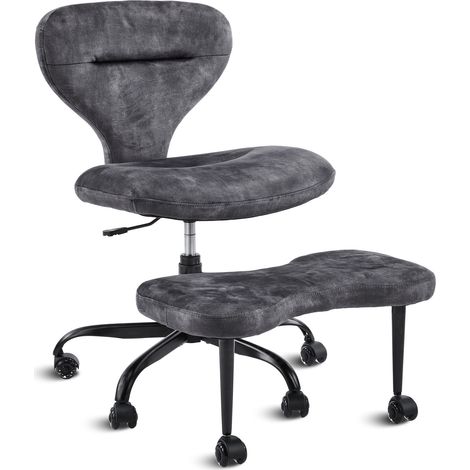 Chaise de méditation pivotante 360° réglable en hauteur avec repose-pieds escamotable, roulettes silencieuses, cuir - gris (1/5)