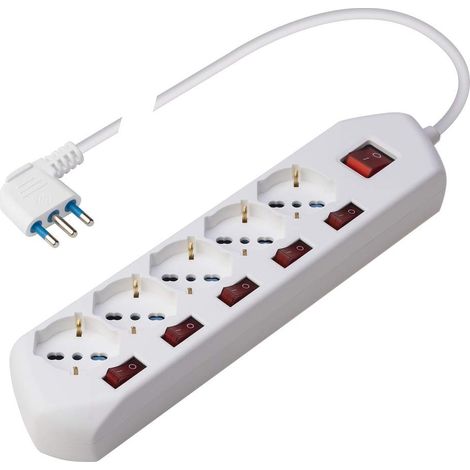 POLY POOL PP2509 Ciabatta Multipresa Elettrica MULTI SWITCH 5 Prese Schuko Multistandard Bivalenti Spina Salvaspazio 5 Interruttori per Ogni Presa Ciabatta con Interruttore Cavo 15m Nera (1/5)