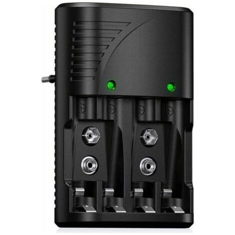 Universelles Batterieladegerät für AA/AAA/9V, 6802 Schnellladegerät für AA/AAA oder 9V Ni-MH Akkus, mit LED-Anzeige, weltweite Spannung.