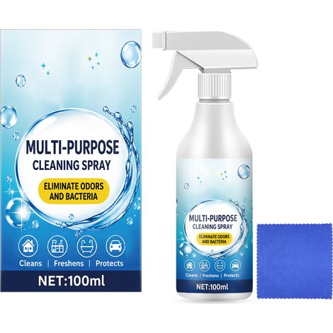 Spray nettoyant multi-usages pour la maison, idéal pour nettoyer les comptoirs, les éviers, les portes, les fenêtres, les carrelages, les cuisines et les salles de bains 100 ml comprend 1 serviette. (1/5)
