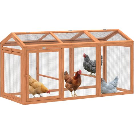 Hühnerstall Freilaufgehege mit Sitzstange Doppeltüren, aus Holz und Metall, für 4 Hühner, 156 x 70,5 x 84 cm Orange