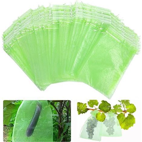 Sacchetti per la protezione della frutta, sacchetti per la protezione dell'uva, sacchetti in organza traspirante con coulisse, per proteggere i mazzi di frutta da calabroni e uccelli/Confezione da 50, (1/5)