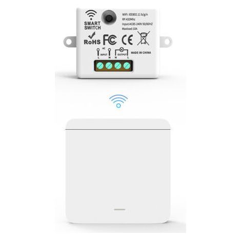 RF433 Wire Set with 1 Receiver and 1 Wall Switches Wireless Wireless Light Switches with Transmitter and Receiver Controller 10A 240V (1/4)