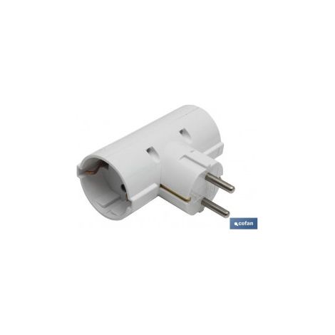 Schuko-Adapter 2-fach 16 A 250 V, maximale Leistung 3680 W, Farbe: weiß.